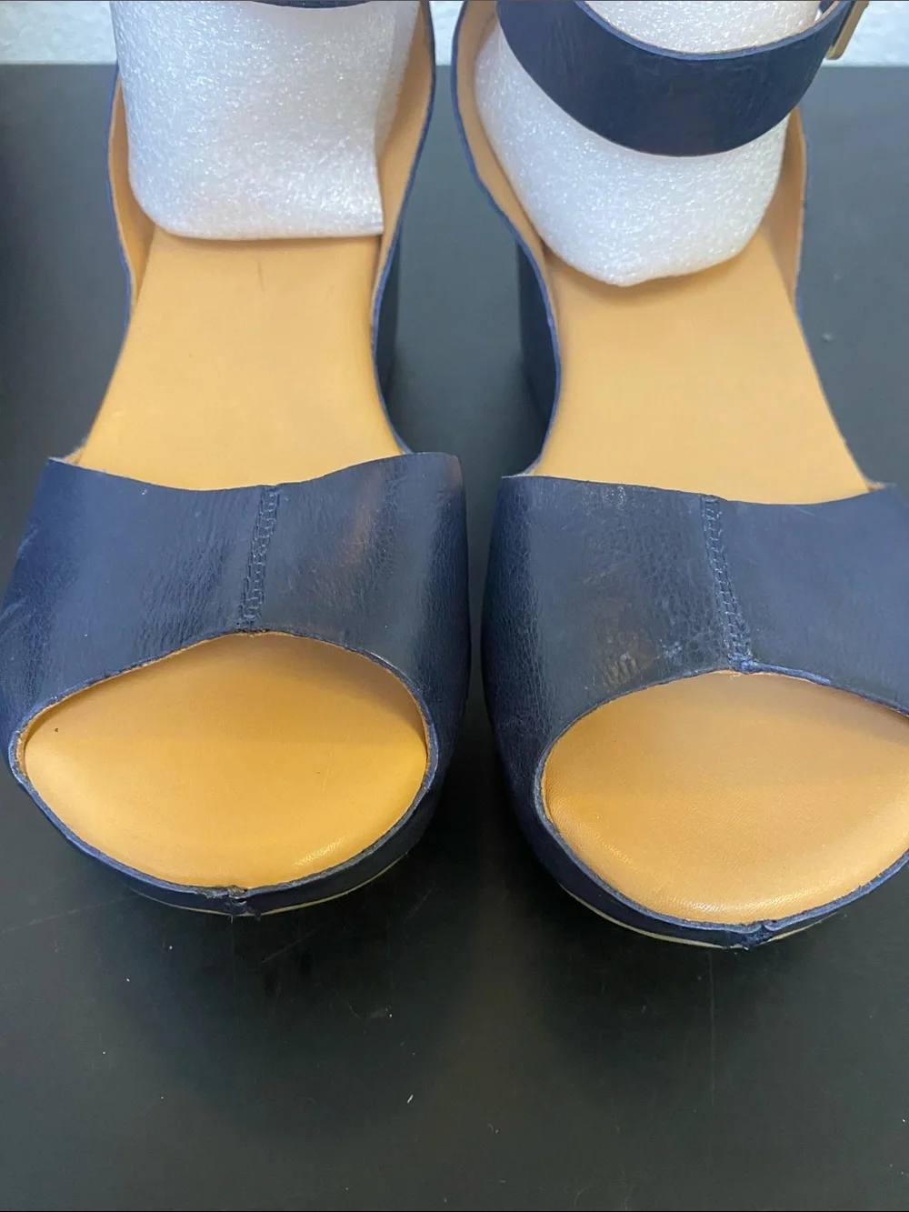 Kork-Ease Carolyne platform wedge sandals with an ankle strap in nave new 8